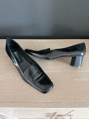 Etienne Aigner Black Patent Leather Low Block Heel Loafers Size 9M